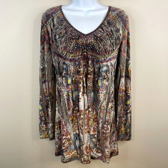 Vintage Y2K Womens Forest Fairy Velvet Velour Tunic Top Sz M Fall Artsy Boho - Picture 1 of 13